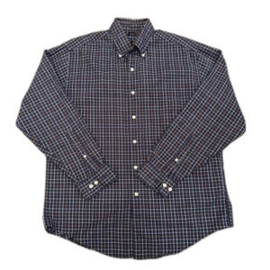 Brooks Brothers Navy Blue Brown Plaid Long Sleeve Button Down Shirt‎ Size Medium